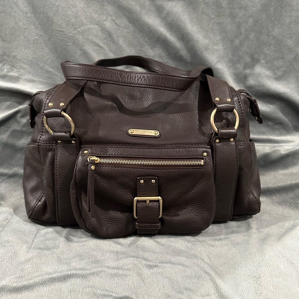 Michael Kors Brown Leather Shoulder Purse Handbag - Gold Metal Detail ACTUAL Y2K